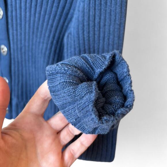 90s fitted navy ribbed cardigan – preppy Y2K button-up M - Picture 8 of 8